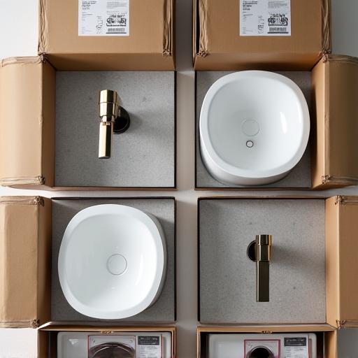 High-end bathroom fixtures and tiles carefully packaged for delivery.